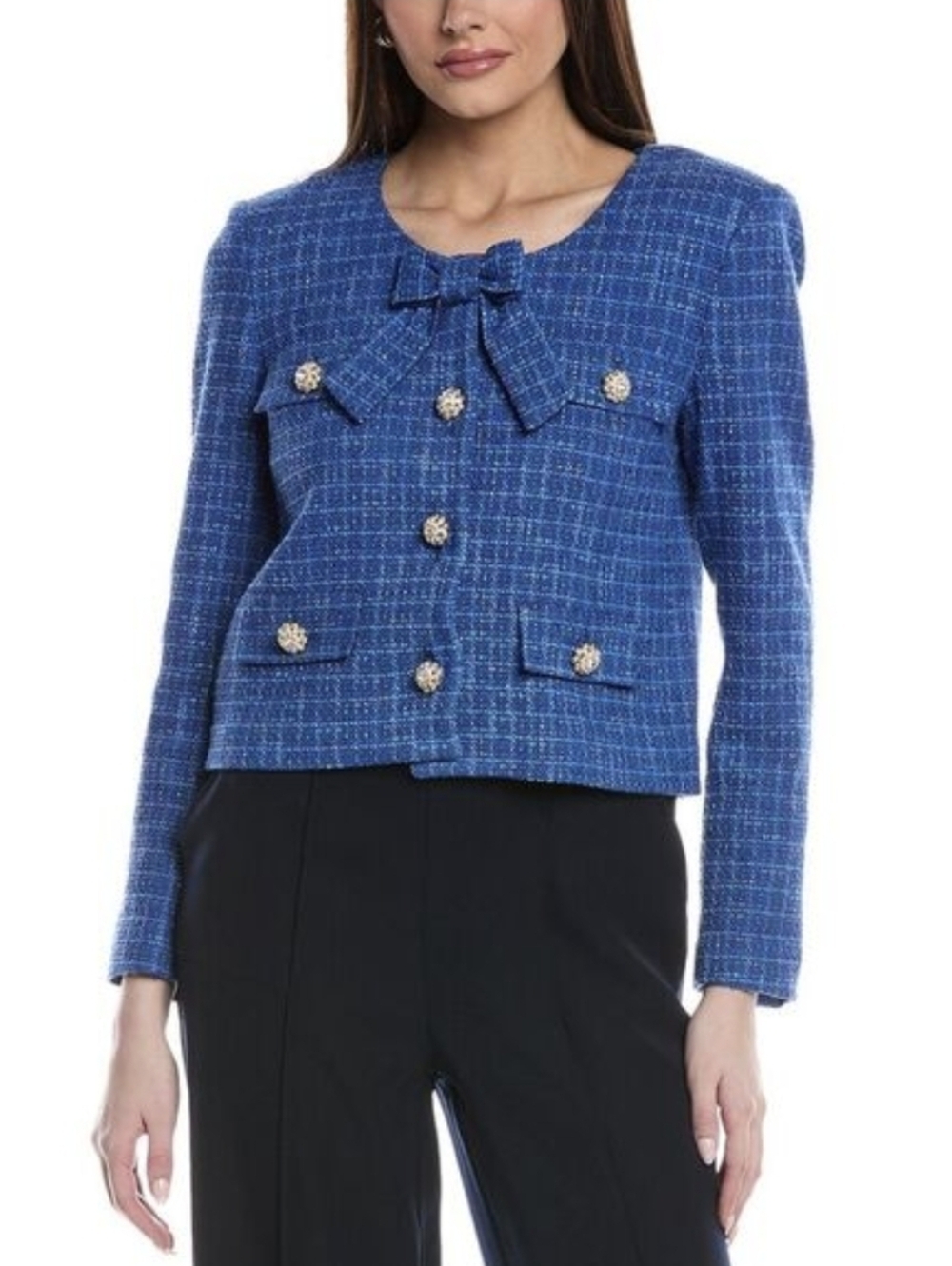 St. John Lurex Tweed Jacket and Skirt Suit- Bow-Front Blazer